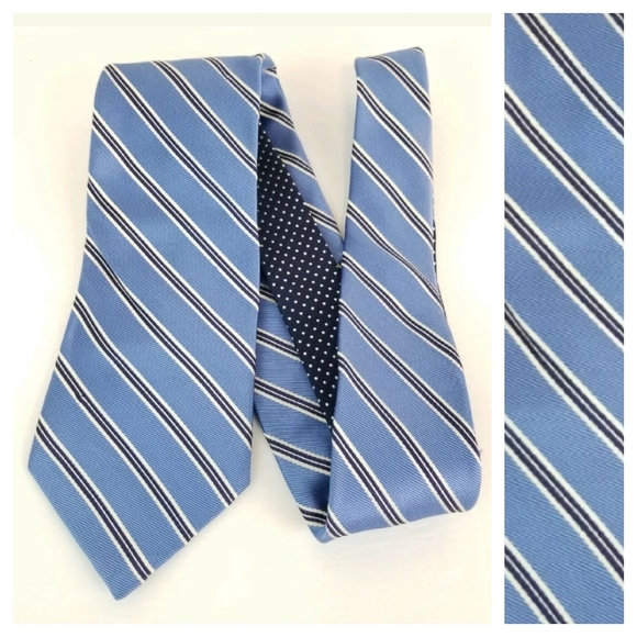 Tommy Hilfiger 100% Silk Tie Blue Diagonal Stripes - Picture 2 of 9
